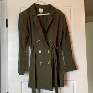 Linen olive long blazer